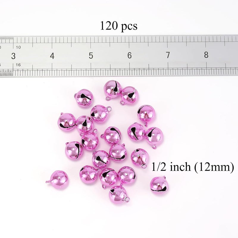 LIGHOON 1/2 Inch Jingle Bells Small Bell Mini Bells, Tiny Crafts Bells, DIY for Christmas Home Making Ornaments Wreath Pet Decorations Bracelet Anklets Necklace Knitting Jewelry Making 120 Pcs, Pink - Image 2